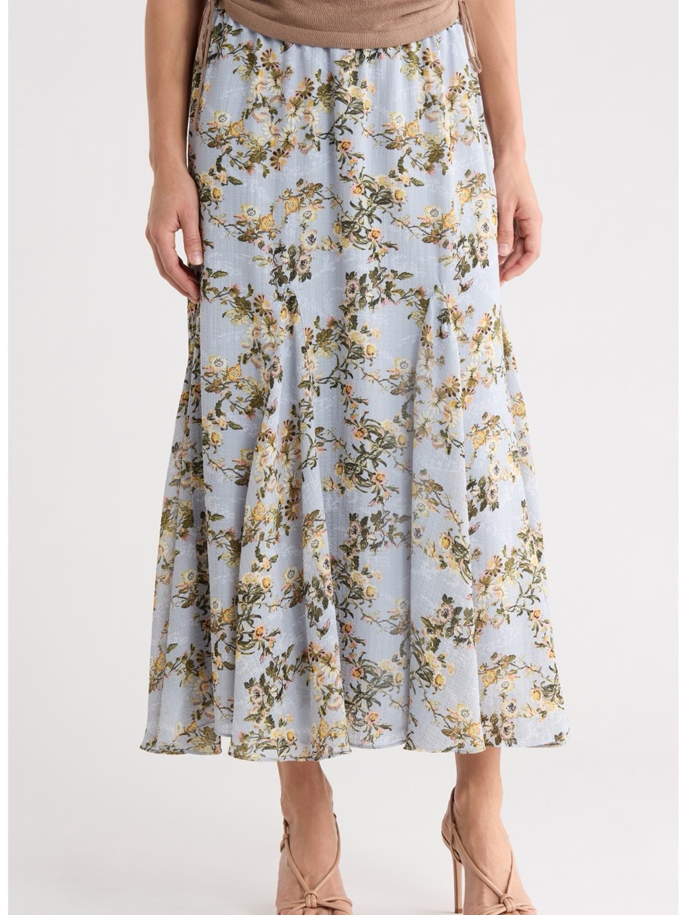 NWT Max Studio Light Blue Floral Midi Skirt